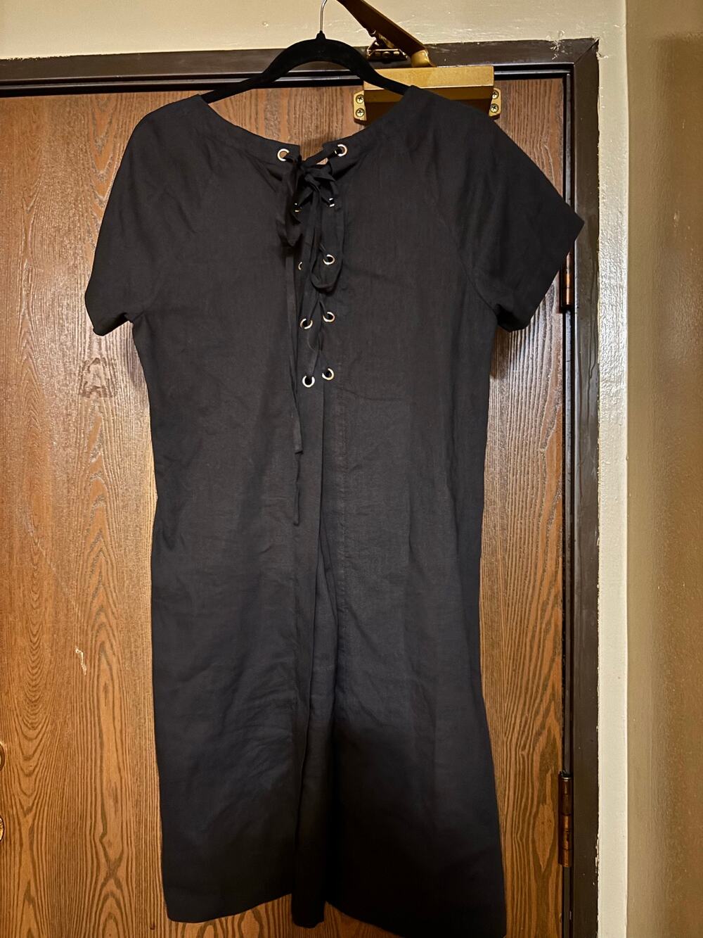 NWOT Theory Black Linen Fall Corset Goth Grunge Midi Shift Dress